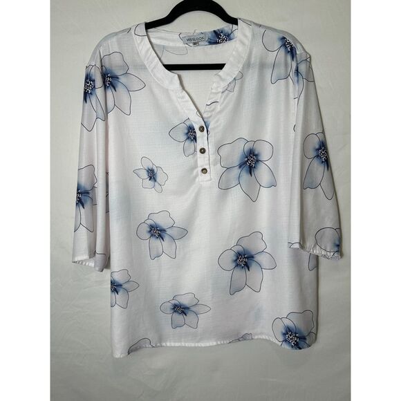 Misslook Women's BOHO Semi Sheer Floral Tunic Blouse with 1/2 Sleeves, Size XL - Picture 1 of 3